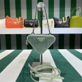 Prada 1NR015 Embellished satin and leather mini-pouch Light green