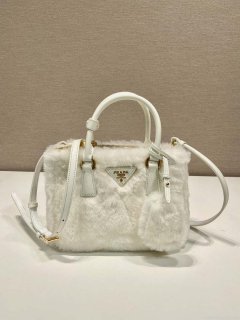 Prada 1BA906 Galleria Triangle Logo Mini Bag White Ladies Sheepskin