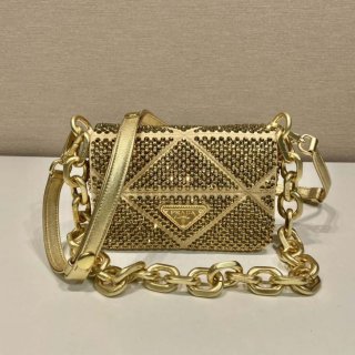 Prada 1BD329 Satin mini-bag with crystals Gold