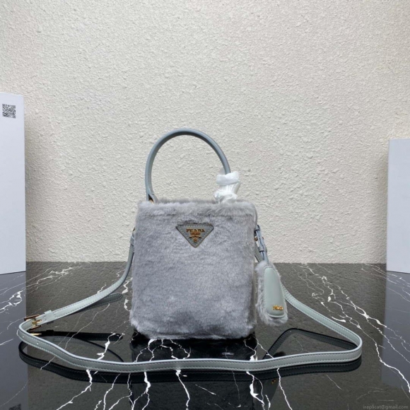 Prada 1BA373 Prada Panier shearling mini-bag Gray