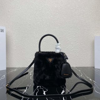 Prada 1BA373 Prada Panier shearling mini-bag Black