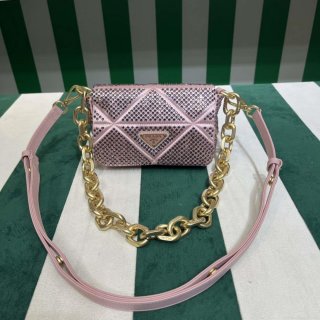 Prada 1BD329 Satin mini-bag with White Crystals Pink