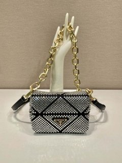 Prada 1BD329 Satin mini-bag with Crystals Black