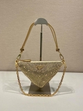 Prada 1BC190 Prada Triangle satin mini-bag with crystals Gold