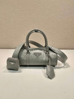 Prada 1BA389 Antique Nappa Leather Handbag Gray