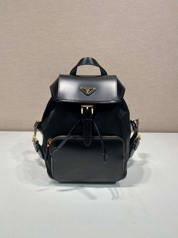 Prada 1BZ074 Re-Nylon and Brushed Leather Backpack Black