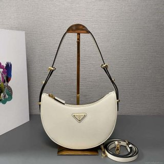 Prada 1BC194 Prada Arqué Leather Shoulder Bag White