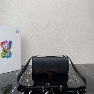 Prada 1BD320 Prada Emblème Saffiano Shoulder Bag Black