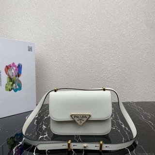 Prada 1BD320 Prada Emblème Saffiano Shoulder Bag White