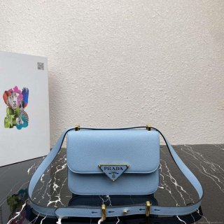 Prada 1BD320 Prada Emblème Saffiano Shoulder Bag Light Blue