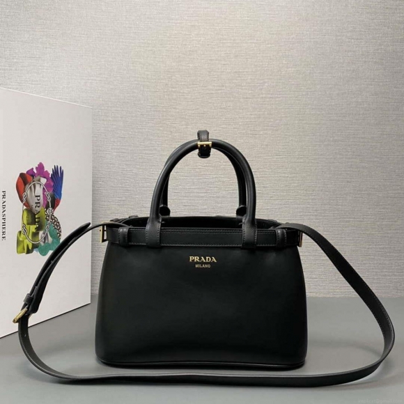 Prada 1BA418 Small Leather Handbag With Belt Black