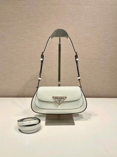 Prada 1BD345 Brushed leather shoulder bag White