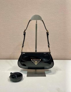 Prada 1BD345 Brushed Patent leather shoulder bag Black