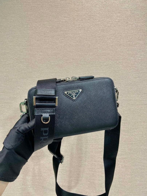 Prada 2VH173 Prada Brique Saffiano leather bag Black