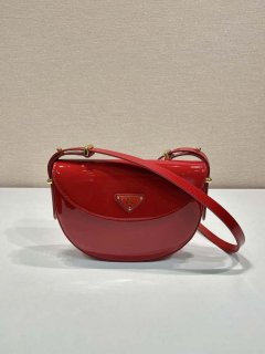 Prada 1BA349 Triangle-logo shoulder patent leather bag Red