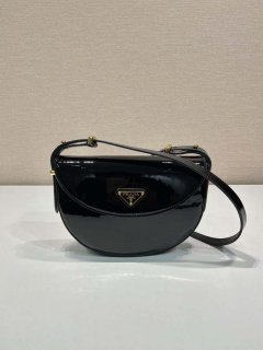 Prada 1BA349 Triangle-logo shoulder patent leather bag Black