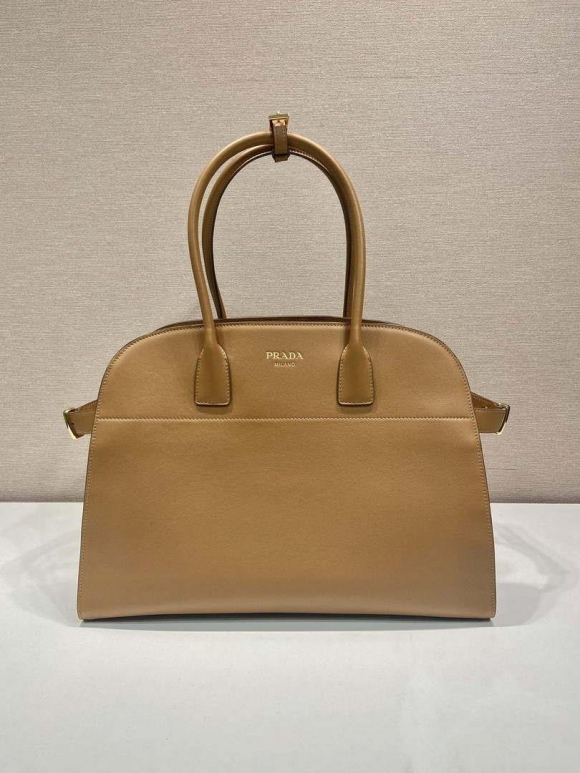 Prada 1BG508 Large leather tote bag with buckles Brown