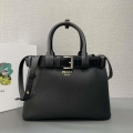 Prada 1BA434 Black Prada Buckle Medium Leather Handbag With Belt