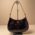 Prada 1BC499 Cleo brushed Gradient leather shoulder bag relief flower Black