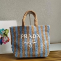 Prada 1BG392 Large Crochet tote bag Nature With Blue