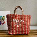 Prada 1BG392 Large Crochet tote bag Nature With Red