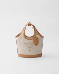 Prada 1BE074 Small linen blend and leather tote bag Natural