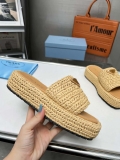 Prada 1XZ761 Crochet Flatform slides in Raffia