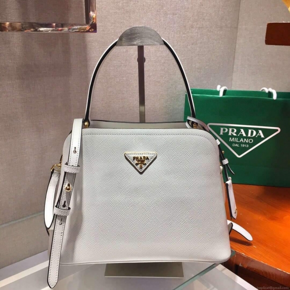 Prada 1BA282 Medium Saffiano Leather Prada Matinee Bag White