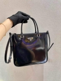 Prada 1BA330 Brushed Leather Tote Bag Black