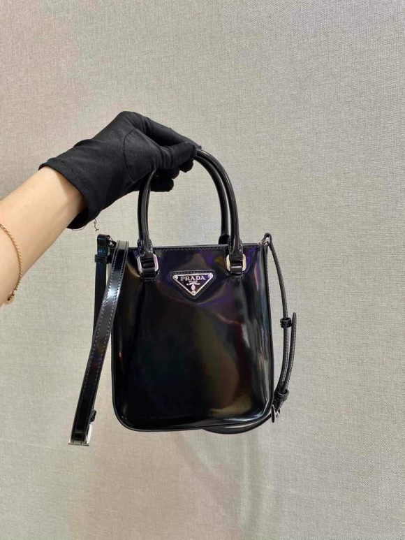 Prada 1BA331 Small Brushed Leather Tote Black