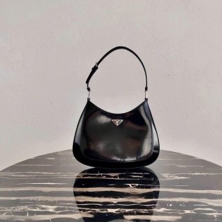 Prada 1BC156 Prada Cleo Brushed Leather Shoulder Bag Black