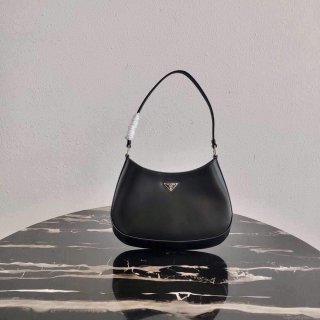 Prada 1BC499 Prada Cleo Brushed Leather Shoulder Bag in Black