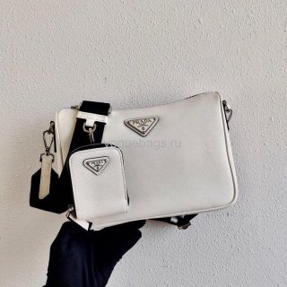 Prada 2VH113 Saffiano leather shoulder Bag in White