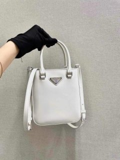 Prada 1BA331 Small Brushed Leather Tote White