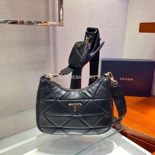 Prada 1BC151 Prada Padded Calfskin Shoulder Bag in Black