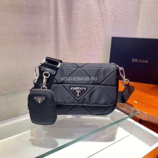 Prada 1BD292 Prada Three In One Nylon Shoulder Bag Black