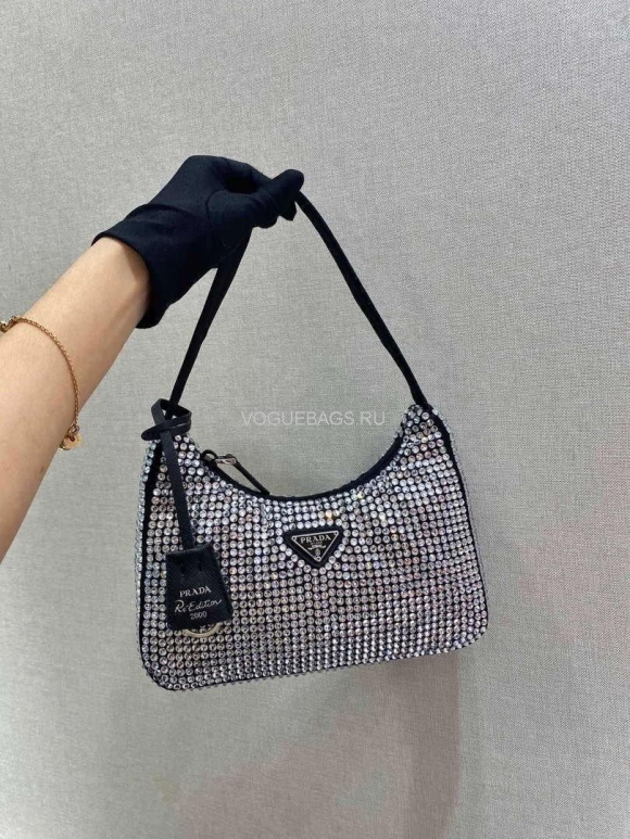 Prada 1NE515 Prada Hobo Diamond Mini Shoulder Bag Sliver