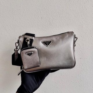 Prada 2VH113 Saffiano Leather Shoulder Bag in Sliver Grey