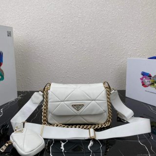 Prada 1BD292 Prada System nappa leather patchwork Bag White