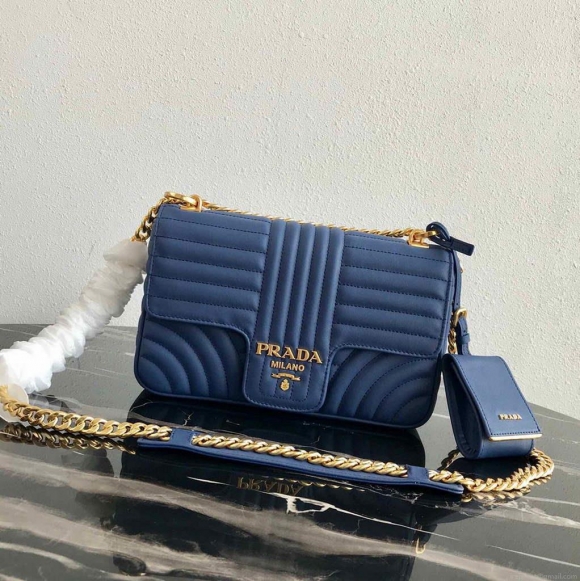 Prada 1BD108 Medium Leather Prada Diagramme Bag Blue