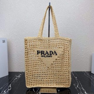 Prada 1BG393 Raffia tote bag Apricot