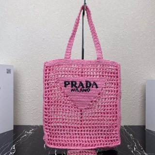 Prada 1BG393 Raffia tote bag Rose red