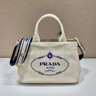 Prada 1BG439 Denim Tote bag White