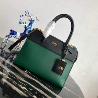 Prada 1BA046 Medium Esplanade Leather Tote Bag Green and Black