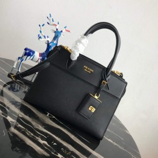 Prada 1BA046 Medium Esplanade Leather Tote Bag Black