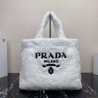 Prada 1BG130 Shearling Tote Shoulder bag White