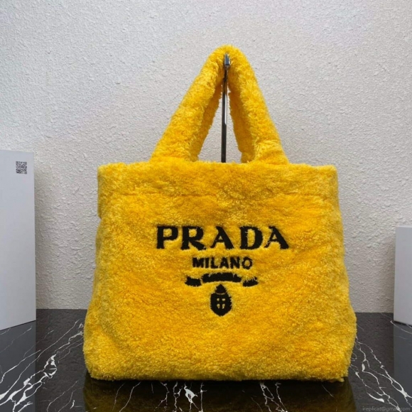 Prada 1BG130 Shearling Tote Shoulder bag Yellow