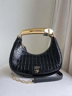 Tom Ford Shiny Stamped Crocodile Leather Bianca Mini Hobo 5520708811 Black