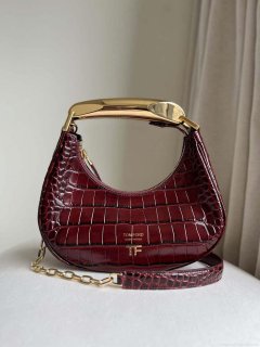 Tom Ford Shiny Stamped Crocodile Leather Bianca Mini Hobo 5520708811 Wine Red