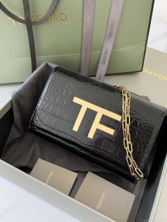 Tom Ford 5520743975 Shiny Stamped Crocodile Leather Evening Tf Disco Bag Black